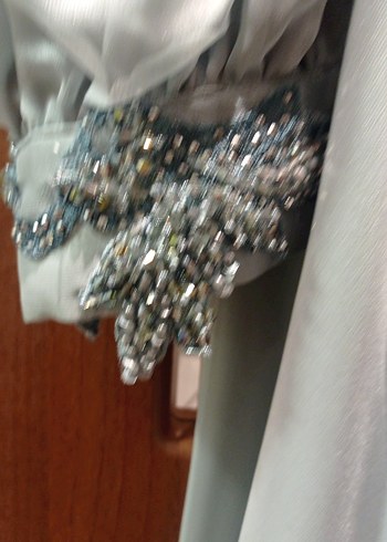 Nefti Yeşil  Uzun Kollu İşlemeli Abiye Elbise - Görsel 7