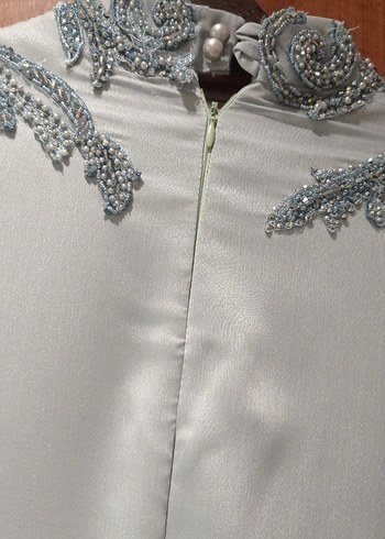 Nefti Yeşil  Uzun Kollu İşlemeli Abiye Elbise - Görsel 9