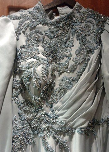 Nefti Yeşil  Uzun Kollu İşlemeli Abiye Elbise - Görsel 8