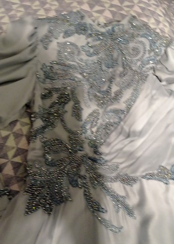 Nefti Yeşil  Uzun Kollu İşlemeli Abiye Elbise - Görsel 3