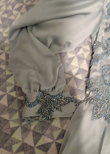 Nefti Yeşil  Uzun Kollu İşlemeli Abiye Elbise - Görsel 4