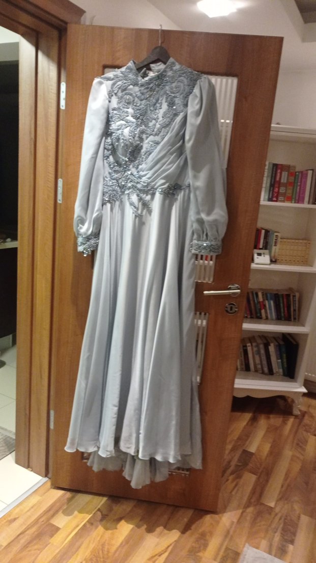 Nefti Yeşil  Uzun Kollu İşlemeli Abiye Elbise - Görsel 5