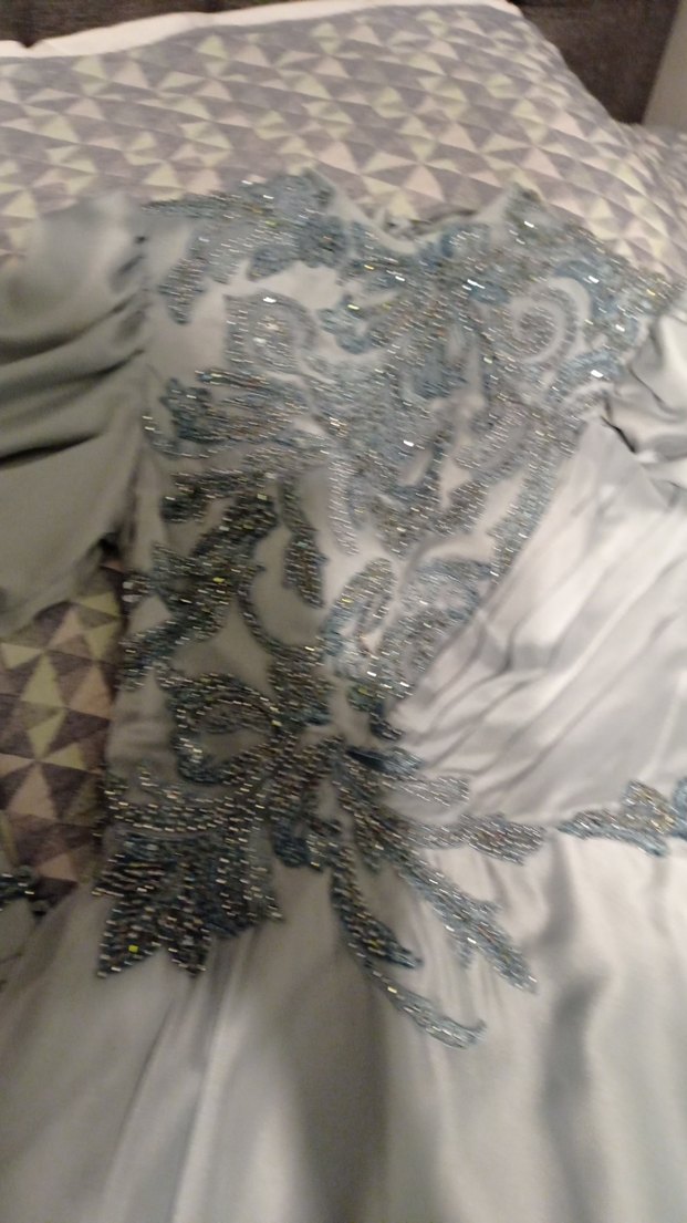 Nefti Yeşil  Uzun Kollu İşlemeli Abiye Elbise - Görsel 3