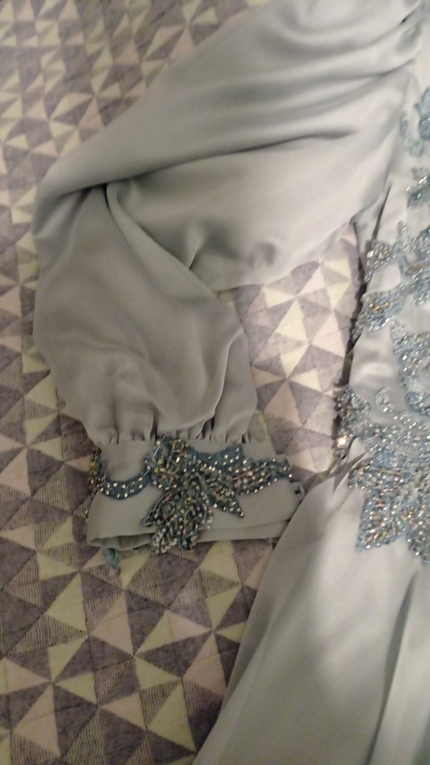 Nefti Yeşil  Uzun Kollu İşlemeli Abiye Elbise - Görsel 4