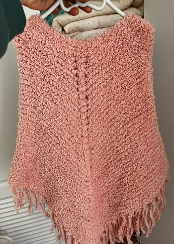 Kız Çocuk Pembe Örgü Bohem Panço - Görsel 2