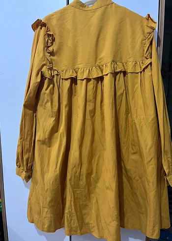 Sarı Keten Fırfırlı Midi Tunik - Görsel 2