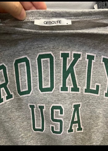 Brooklyn Baskılı Gri Kadın Sweatshirt - Görsel 2