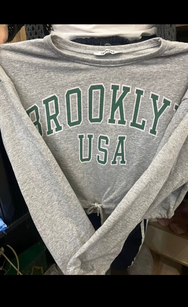 Brooklyn Baskılı Gri Kadın Sweatshirt - Görsel 3