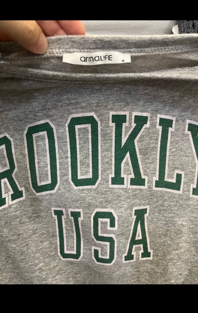 Brooklyn Baskılı Gri Kadın Sweatshirt - Görsel 2