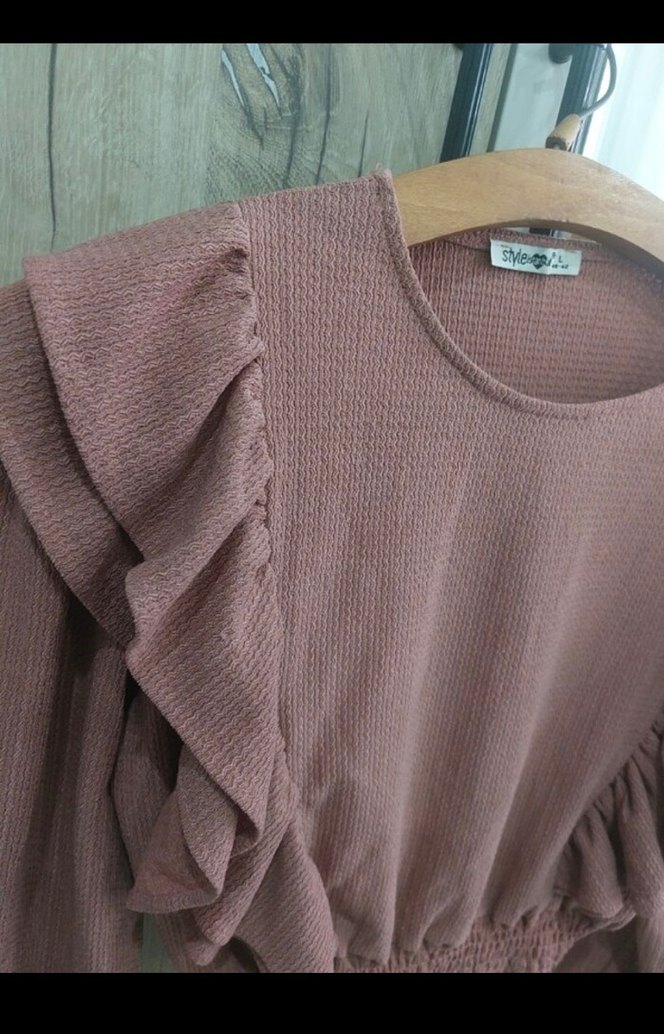 Pembe Örme Bluz, Fırfırlı, Uzun Kollu - Görsel 2