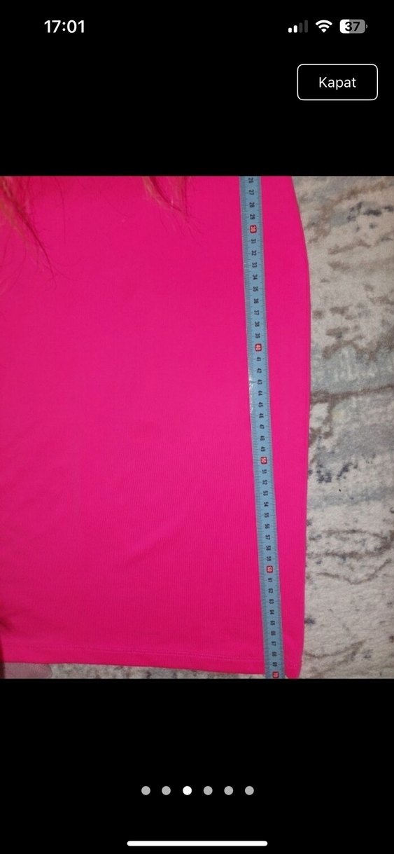 Pembe Midi Kolsuz V Yakalı Elbise - Görsel 3