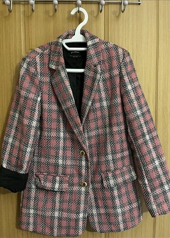 Pembe Kareli Midi Kadın Blazer Ceket - Görsel 2