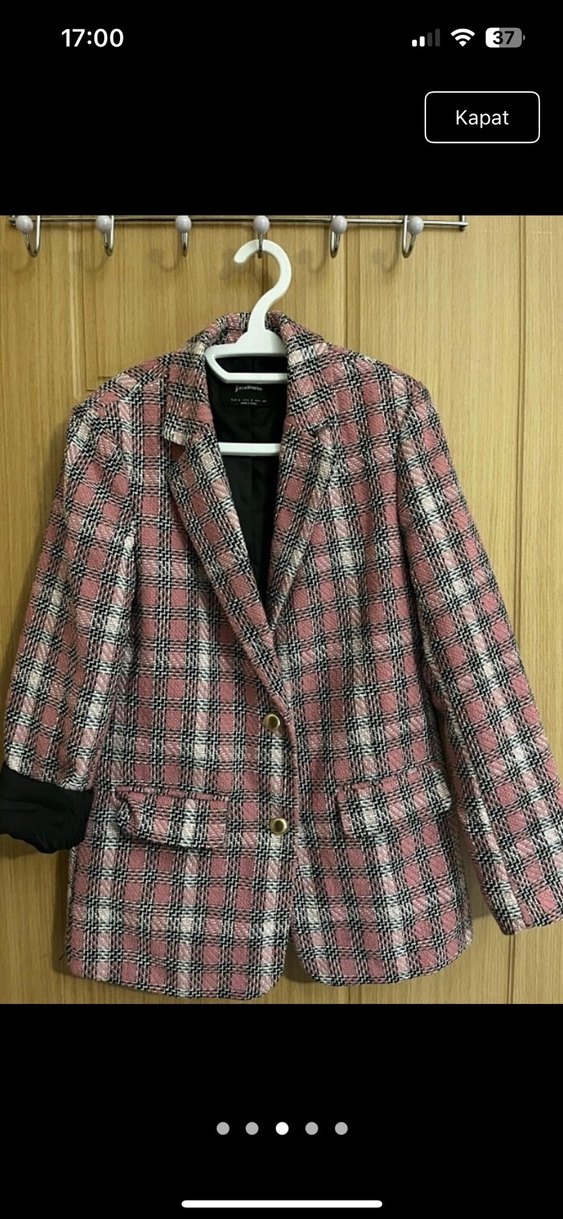 Pembe Kareli Midi Kadın Blazer Ceket - Görsel 2