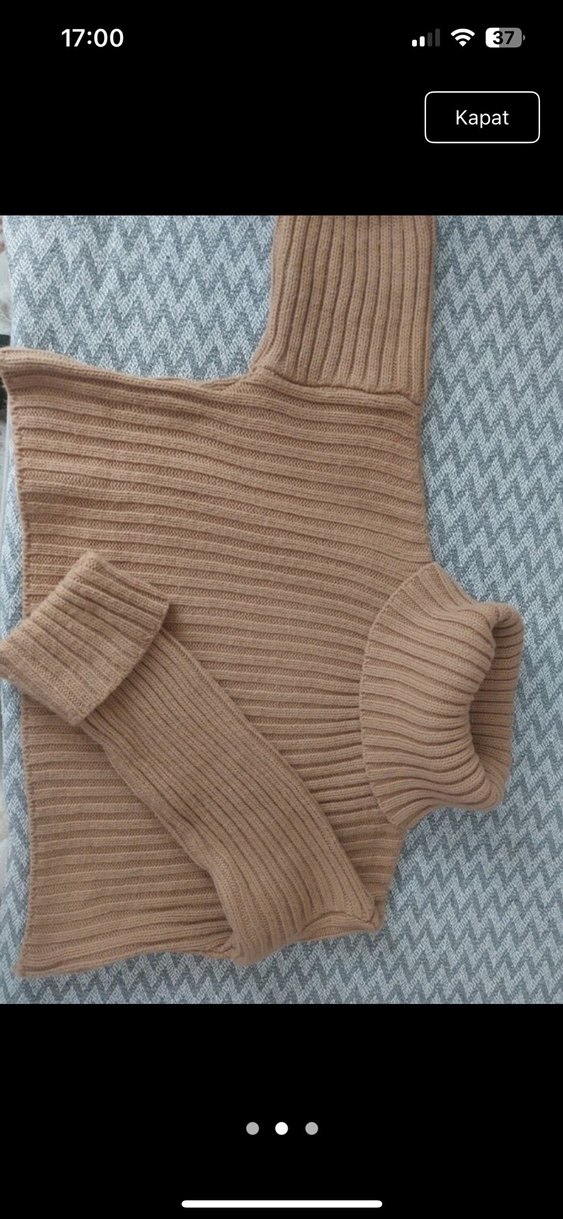 Bej Kadın Boğazlı Triko Kazak - Görsel 2