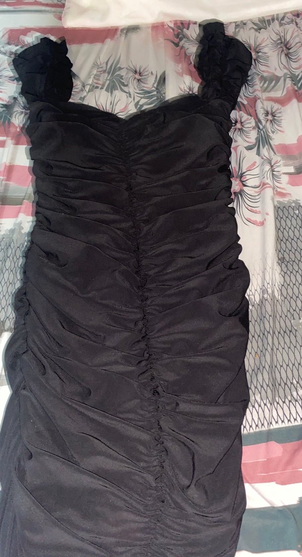 Siyah Drapeli Straplez Uzun Abiye Elbise - Görsel 4