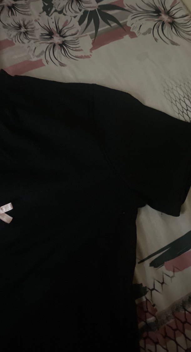 Kız Siyah Kısa Kollu Tişört Fiyonklu - Görsel 2