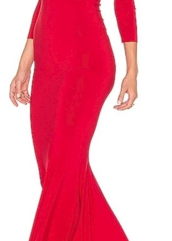 Parlak Kırmızı straplez etek ucu volanlı  Uzun Kalem Elbise - Görsel 3