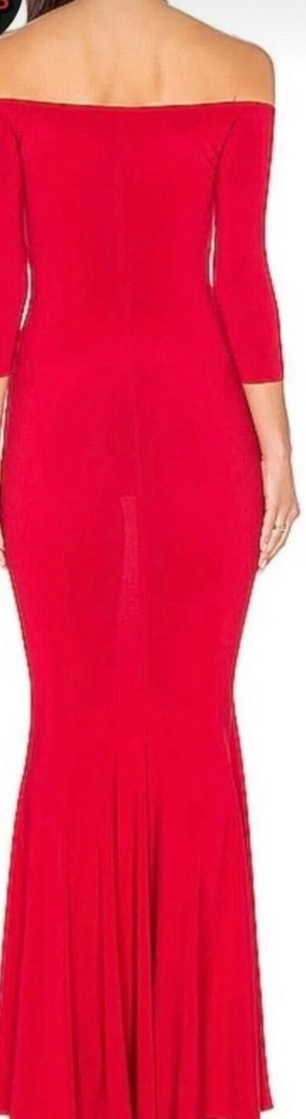 Parlak Kırmızı straplez etek ucu volanlı  Uzun Kalem Elbise - Görsel 2