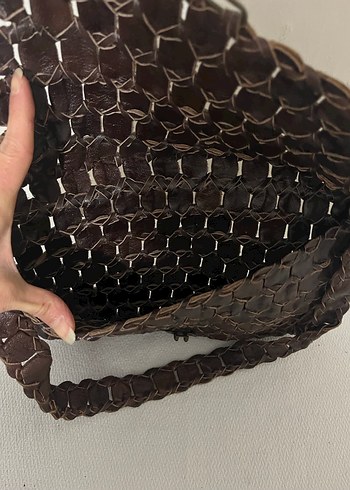 Kahverengi hakiki Deri el yapımı Yılan Desenli Kadın Çanta - Görsel 2