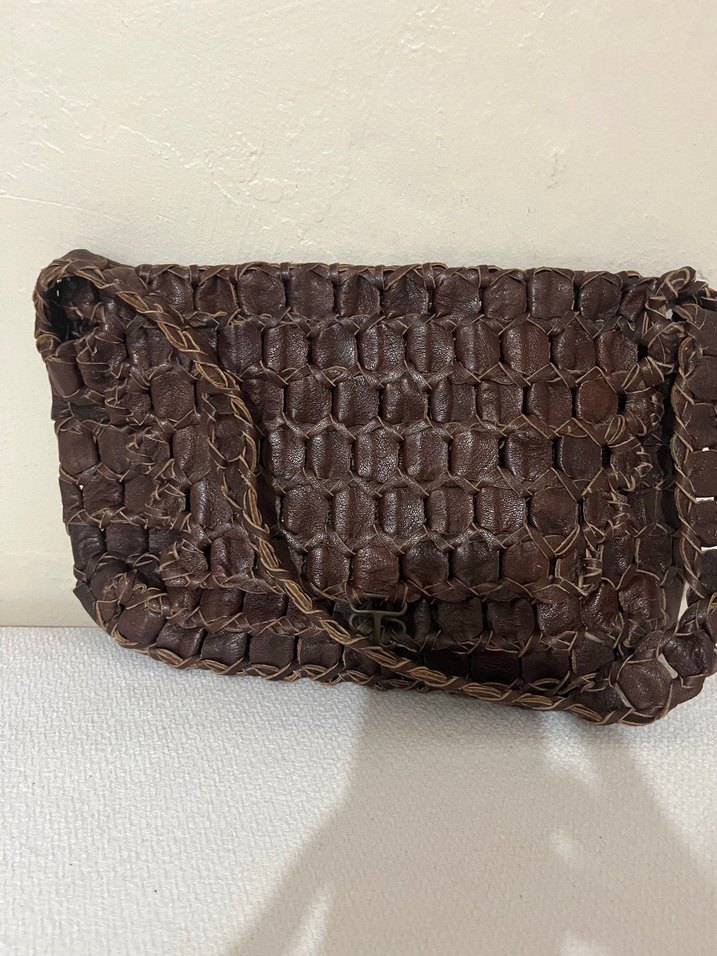 Kahverengi hakiki Deri el yapımı Yılan Desenli Kadın Çanta - Görsel 3