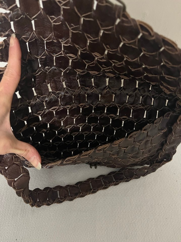 Kahverengi hakiki Deri el yapımı Yılan Desenli Kadın Çanta - Görsel 2