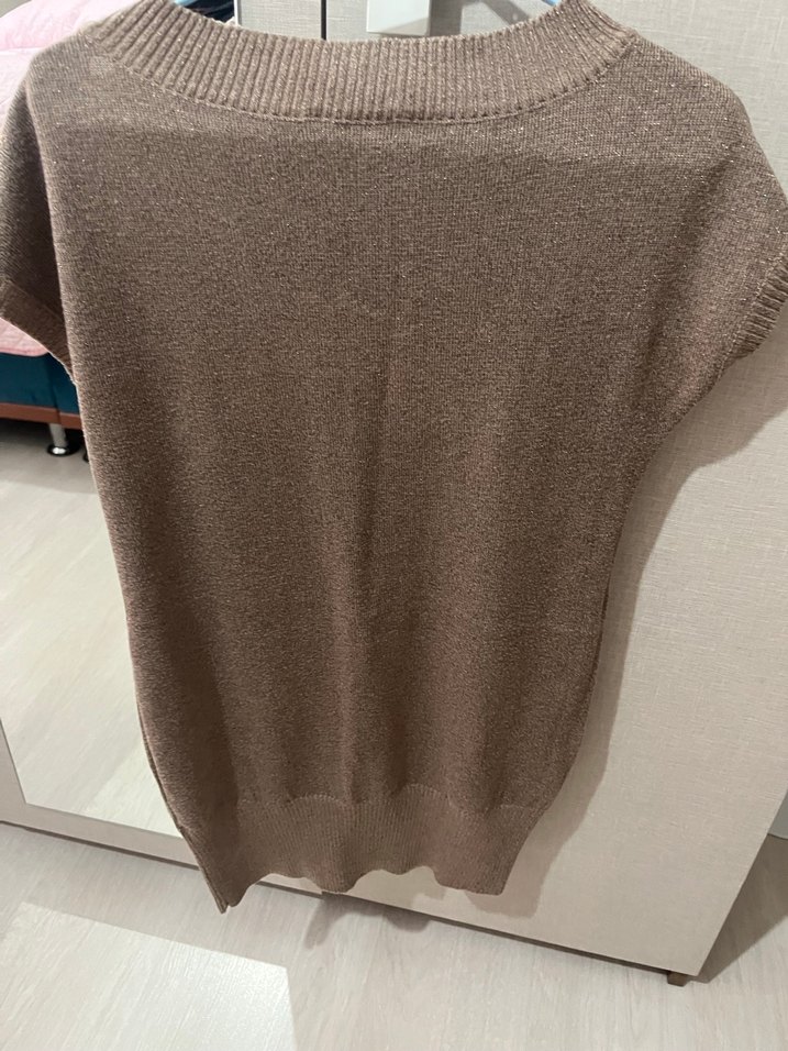 Düğmeli Kısa Kollu Kahverengi Kadın elbise - Görsel 2