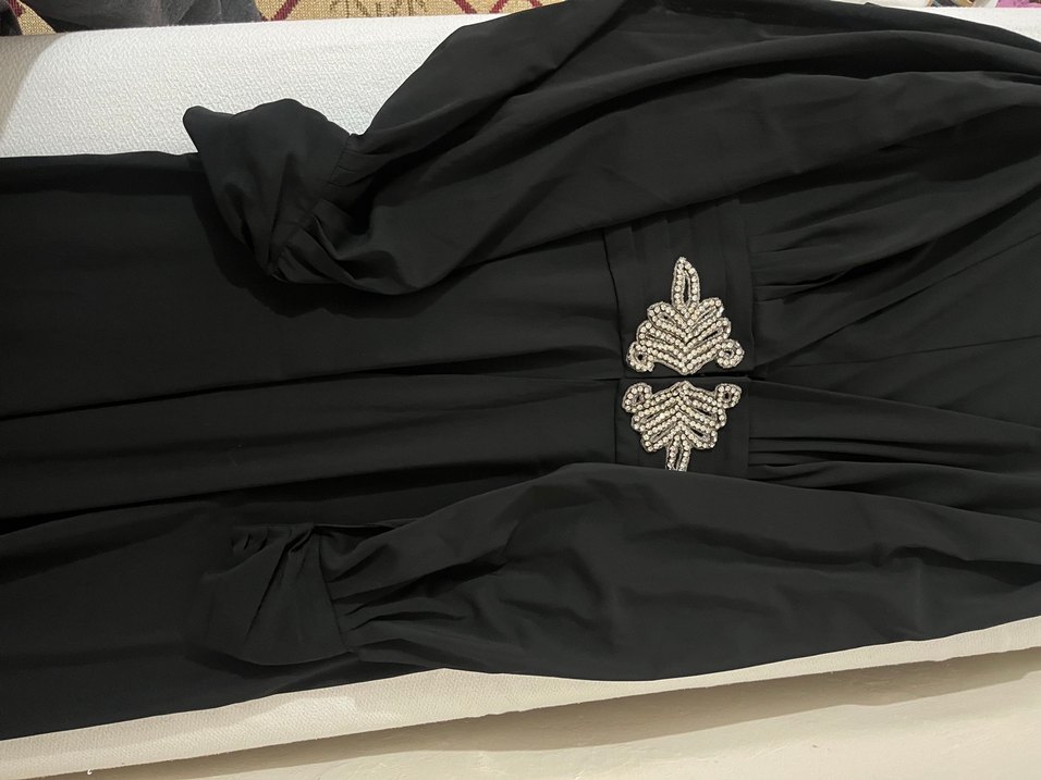 Siyah V Yakalı Uzun Kollu Drapeli elbise üsttü veya tunik - Görsel 2