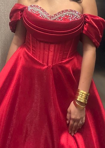 Kırmızı Straplez Uzun Abiye Elbise - Görsel 2