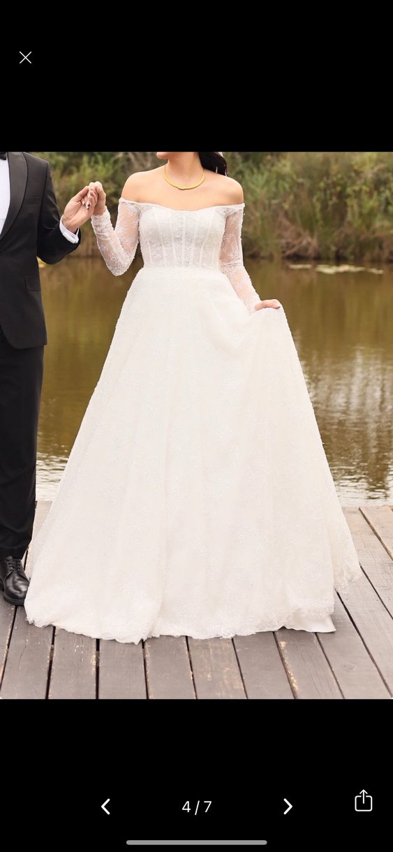 Uzun Kollu Straplez Prenses Gelinlik - Görsel 4