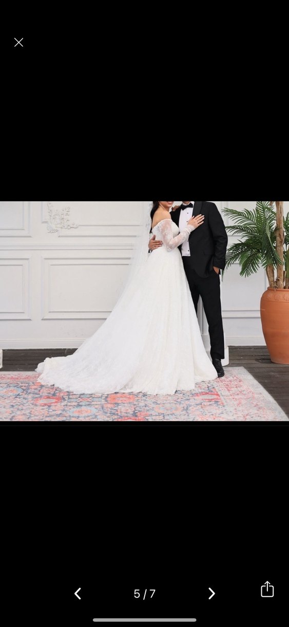 Uzun Kollu Straplez Prenses Gelinlik - Görsel 5