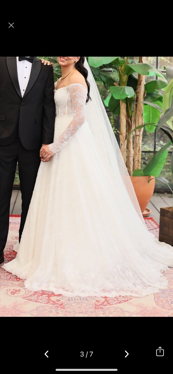 Uzun Kollu Straplez Prenses Gelinlik - Görsel 3