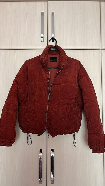 Bershka Kiremit Rengi Kadife Şişme Mont