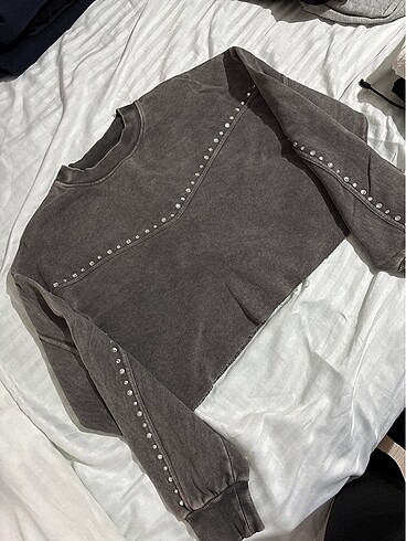 Bershka crop sweatshirt gri