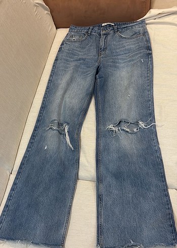 dizleri yırtık wide leg jean - Görsel 2