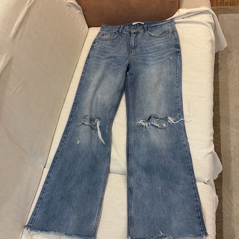 dizleri yırtık wide leg jean - Görsel 2