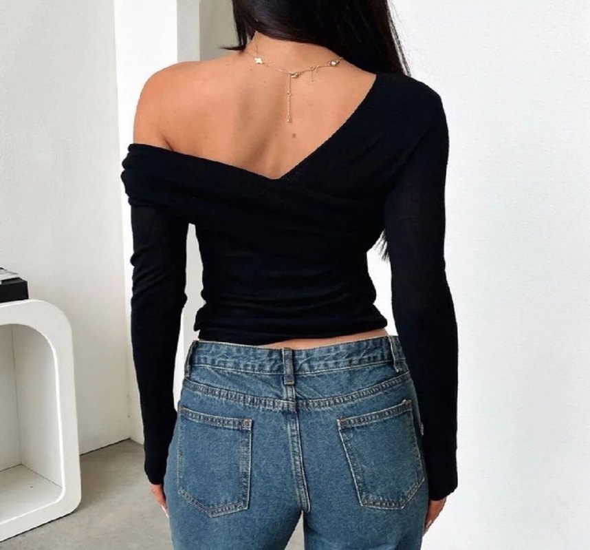 Siyah  Uzun Kollu asimetrik bluz - Görsel 5