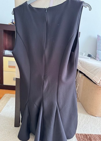 Siyah Drapeli V Yaka Midi Elbise - Görsel 5