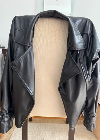 Kadın Siyah Deri Biker Ceket - Görsel 3