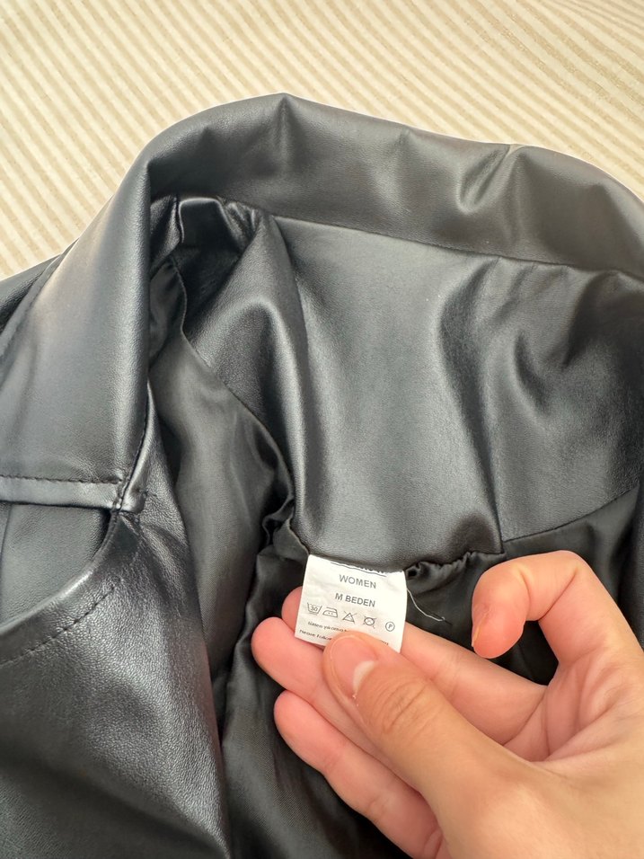 Kadın Siyah Deri Biker Ceket - Görsel 5