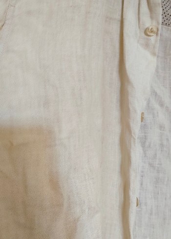 Düğmeli Bej Keten erkek Gömlek - Görsel 2