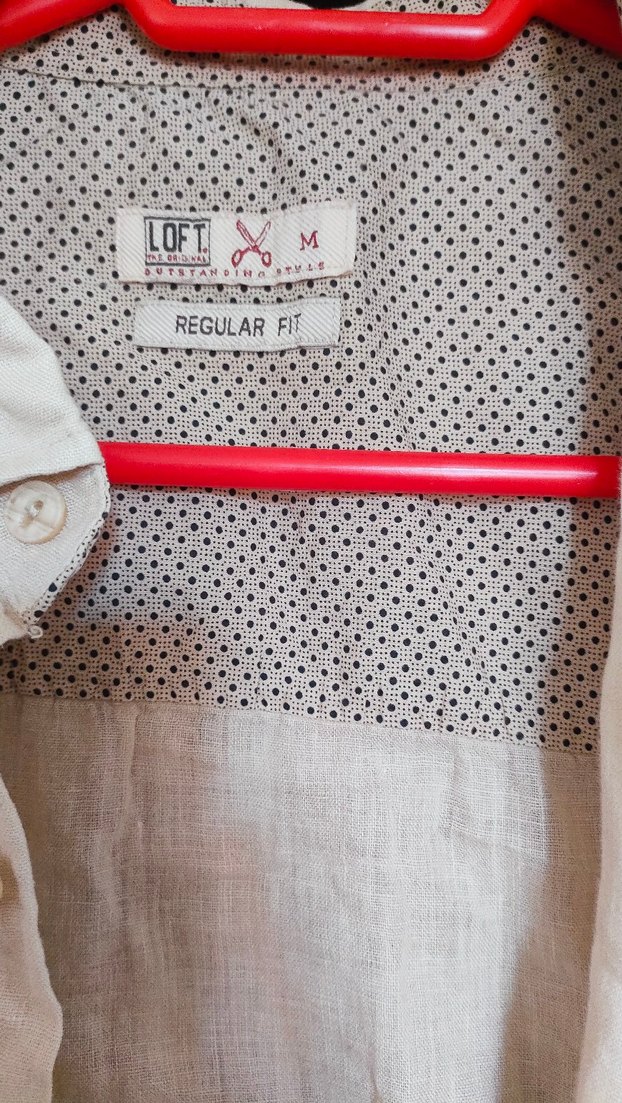 Düğmeli Bej Keten erkek Gömlek - Görsel 3