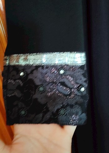 Nakışlı Siyah Uzun Kollu Uzun ferace - Görsel 2