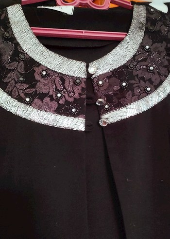 Nakışlı Siyah Uzun Kollu Uzun ferace - Görsel 3