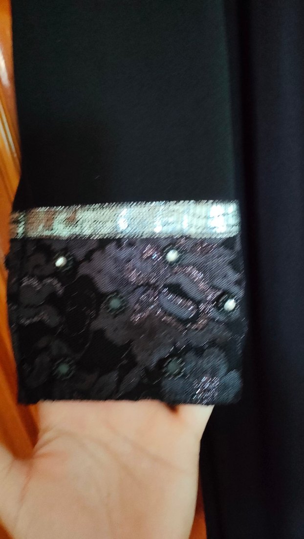 Nakışlı Siyah Uzun Kollu Uzun ferace - Görsel 2