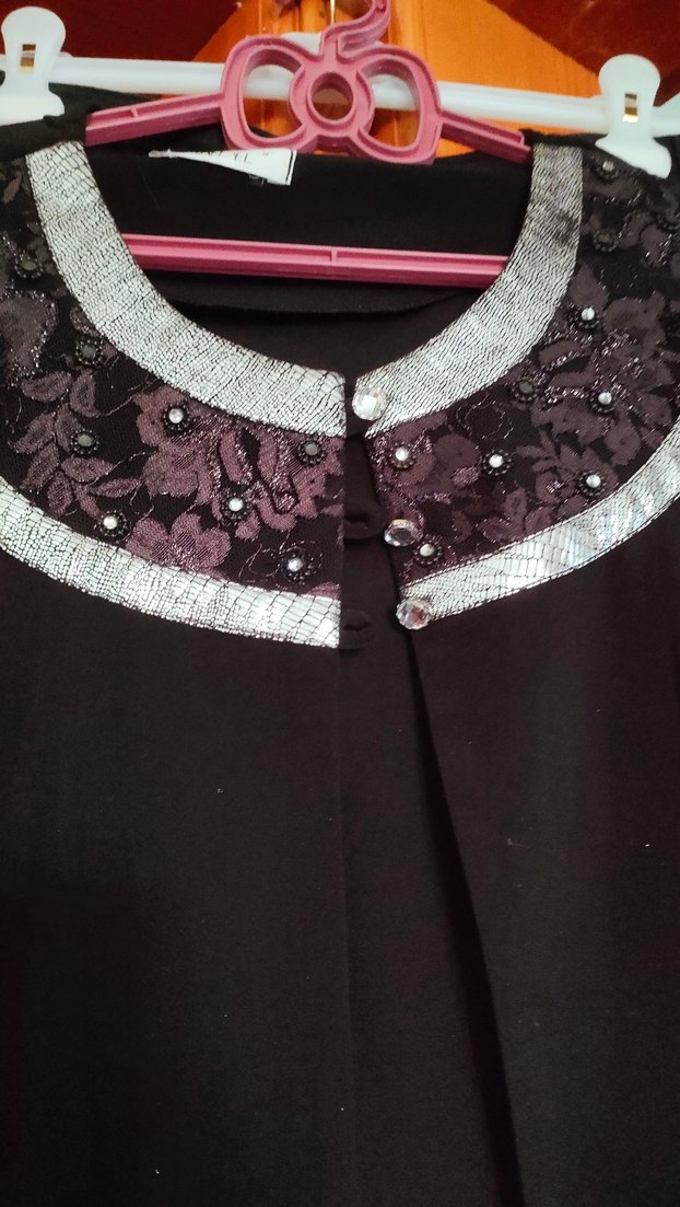 Nakışlı Siyah Uzun Kollu Uzun ferace - Görsel 3