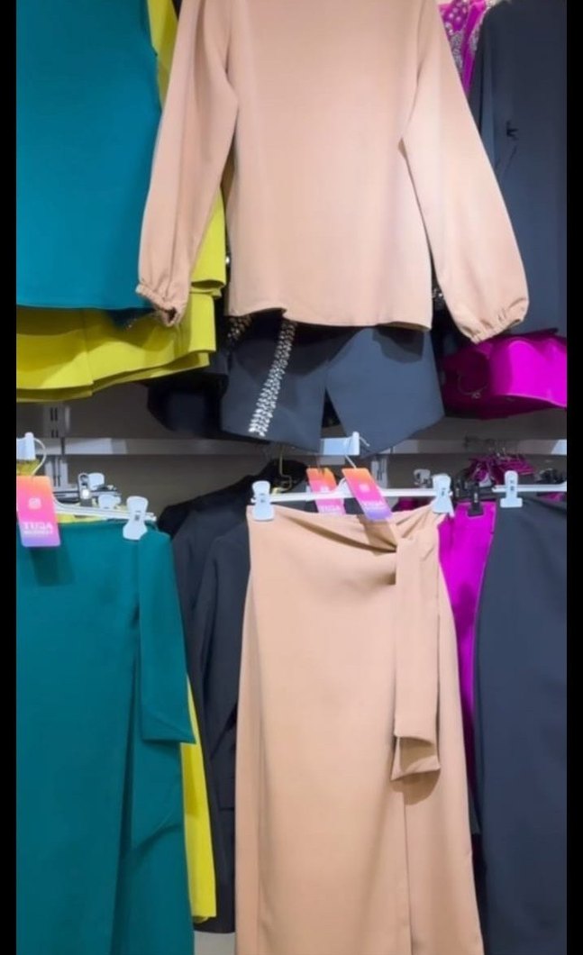 Bej Uzun Kollu Beli Kuşaklı Kadın takim - Görsel 2