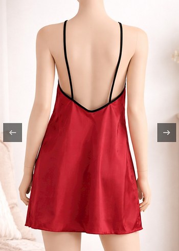 Parlak Kırmızı İnce Askılı Midi Gecelik - Görsel 2