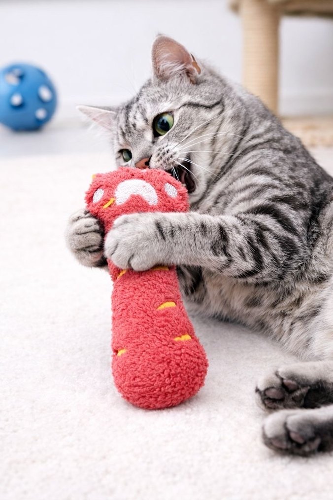 Renkli Pembe Peluş Kedi Oyuncak - Görsel 2