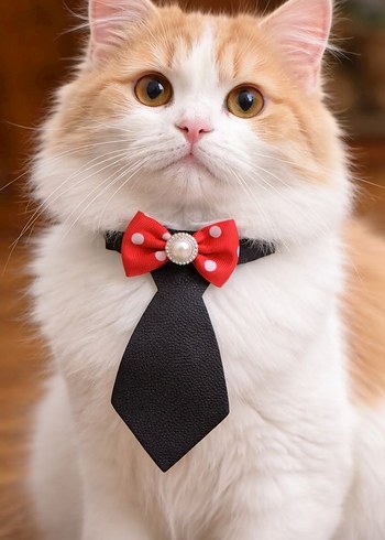 Kırmızı Puantiyeli Deri Papyon kravat - Görsel 2