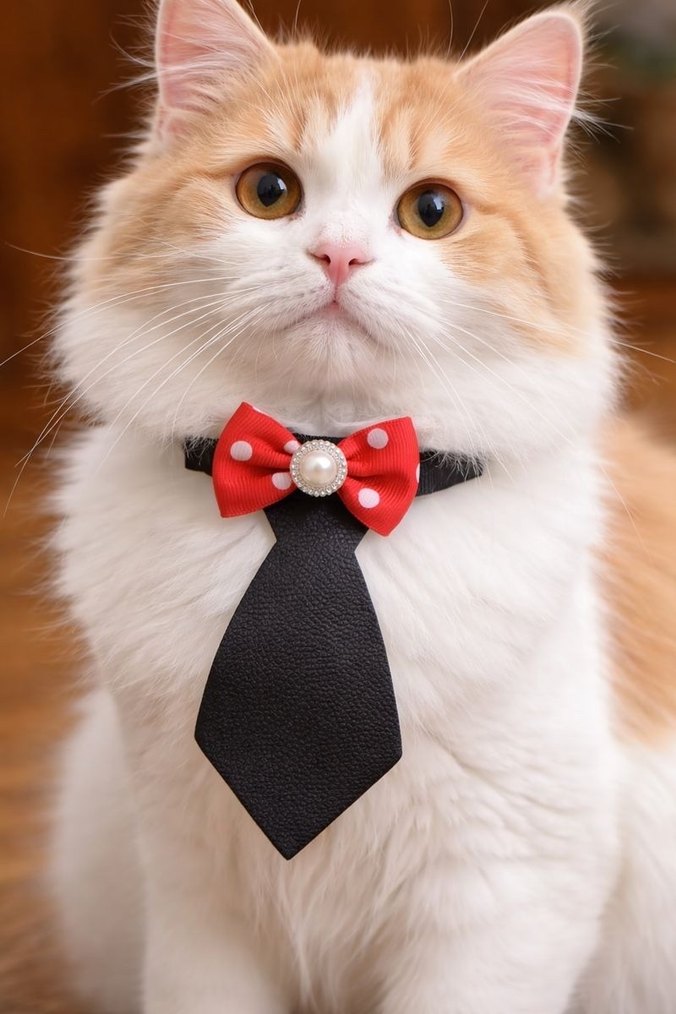 Kırmızı Puantiyeli Deri Papyon kravat - Görsel 2